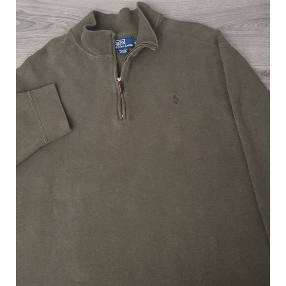 VTG Polo by Ralph Lauren Mens XXL Olive Green 1/4 Zip Pullover Long Sleeve Shirt - Picture 1 of 8